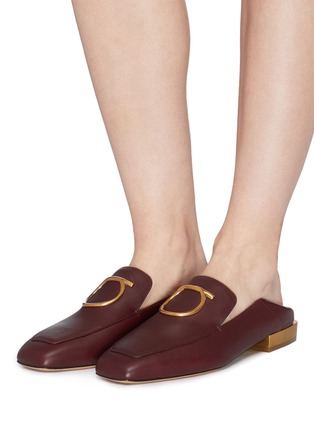 Front View - Click To Enlarge - SALVATORE FERRAGAMO - 'Lana' mirror heel Gancini embellished leather step-in loafers
