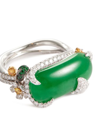 Detail View - Click To Enlarge - SAMUEL KUNG - Diamond garnet jadeite 18k gold ring