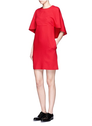Front View - Click To Enlarge - VALENTINO GARAVANI - Bow cape open back crepe couture dress