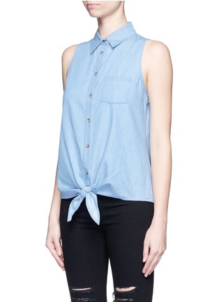 Front View - Click To Enlarge - EQUIPMENT - 'Mina Tie Front' sleeveless chambray shirt