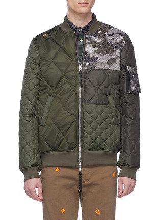 Main View - Click To Enlarge - THE EDITOR - Camouflage print panel patchwork puffer bomber jacket