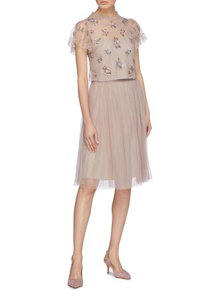 Figure View - Click To Enlarge - NEEDLE & THREAD - 'Halley' floral embellished tulle top