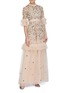 Figure View - Click To Enlarge - NEEDLE & THREAD - 'Dusk' floral embroidered ruffle tiered tulle gown