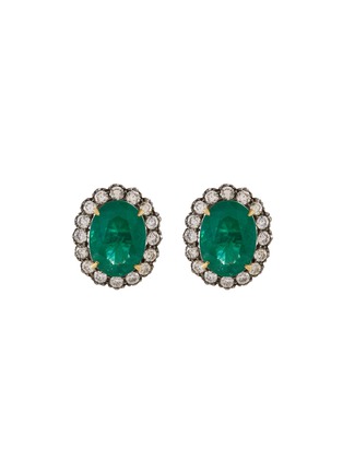 Main View - Click To Enlarge - AISHWARYA - Diamond emerald gold alloy scalloped stud earrings