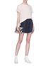 Figure View - Click To Enlarge - GRLFRND - 'Tina' slogan embroidered panelled denim skirt