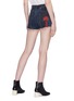 Back View - Click To Enlarge - GRLFRND - 'Cindy' rose embroidered panelled denim shorts