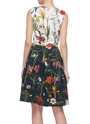 Back View - Click To Enlarge - OSCAR DE LA RENTA - 'Flower Harvest' print belted colourblock cloqué dress