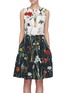 Main View - Click To Enlarge - OSCAR DE LA RENTA - 'Flower Harvest' print belted colourblock cloqué dress