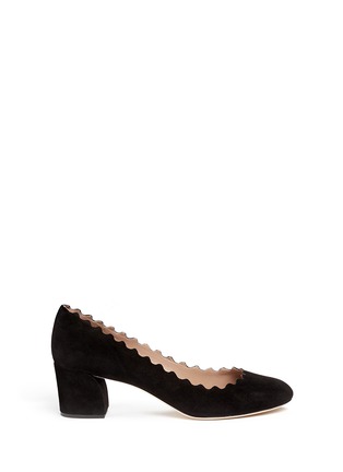 Main View - Click To Enlarge - CHLOÉ - 'Rossa' curve heel scalloped edge suede pumps