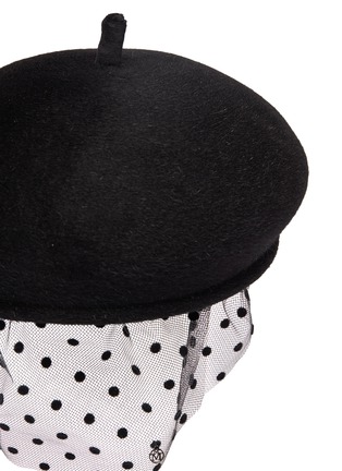 Detail View - Click To Enlarge - MAISON MICHEL - 'New Bonnie Veil' velvet polka dot veil furfelt beret