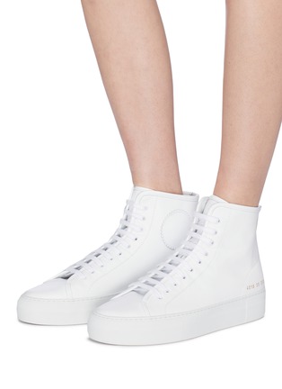 Figure View - Click To Enlarge - COMMON PROJECTS - 'Tournament' leather high top platform sneakers