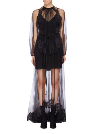 Main View - Click To Enlarge - STELLA MCCARTNEY - 'Sophia' belted Chantilly lace trim tulle dress