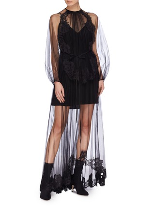 Figure View - Click To Enlarge - STELLA MCCARTNEY - 'Sophia' belted Chantilly lace trim tulle dress