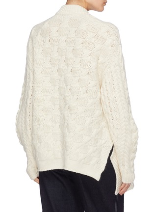 Back View - Click To Enlarge - STELLA MCCARTNEY - Asymmetric Aran knit oversized V-neck sweater