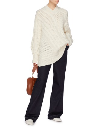 Figure View - Click To Enlarge - STELLA MCCARTNEY - Asymmetric Aran knit oversized V-neck sweater