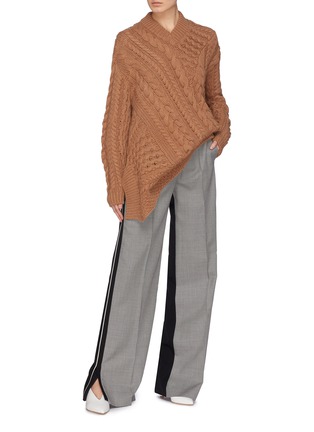 Figure View - Click To Enlarge - STELLA MCCARTNEY - Asymmetric Aran knit oversized V-neck sweater