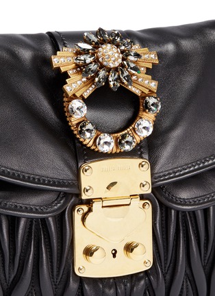 Detail View - Click To Enlarge - MIU MIU - Jewelled buckle matelassé leather shoulder bag