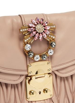 Detail View - Click To Enlarge - MIU MIU - Jewelled buckle matelassé leather shoulder bag