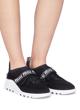 Figure View - Click To Enlarge - MIU MIU - Logo strap Lurex sneakers