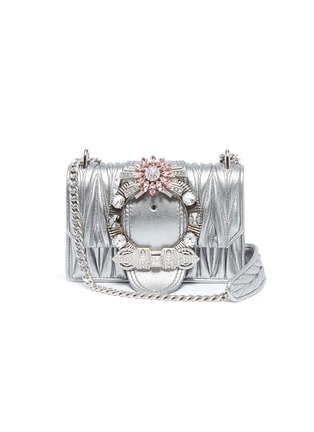 Main View - Click To Enlarge - MIU MIU - Jewelled foral buckle matelassé leather shoulder bag
