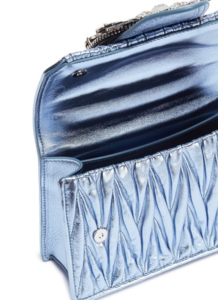 Detail View - Click To Enlarge - MIU MIU - Jewelled foral buckle matelassé leather shoulder bag