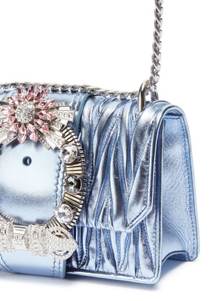 Detail View - Click To Enlarge - MIU MIU - Jewelled foral buckle matelassé leather shoulder bag