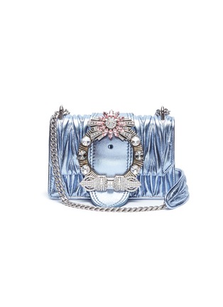 Main View - Click To Enlarge - MIU MIU - Jewelled foral buckle matelassé leather shoulder bag