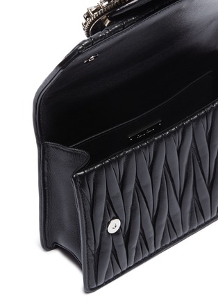 Detail View - Click To Enlarge - MIU MIU - Jewelled foral buckle matelassé leather shoulder bag