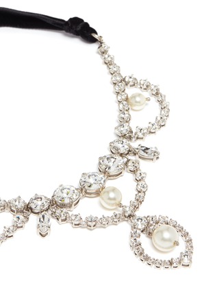 Detail View - Click To Enlarge - MIU MIU - Glass crystal faux pearl choker ribbon tie necklace