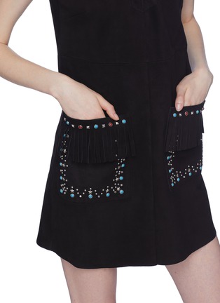 Detail View - Click To Enlarge - MIU MIU - Lace-up front stud suede dress