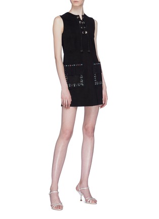 Figure View - Click To Enlarge - MIU MIU - Lace-up front stud suede dress