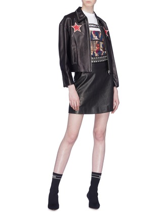 Figure View - Click To Enlarge - MIU MIU - Star patch stud leather jacket