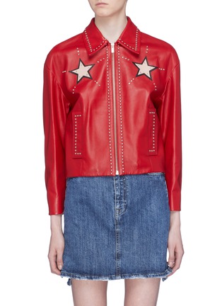 Main View - Click To Enlarge - MIU MIU - Star patch stud leather jacket