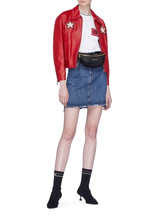 Figure View - Click To Enlarge - MIU MIU - Star patch stud leather jacket