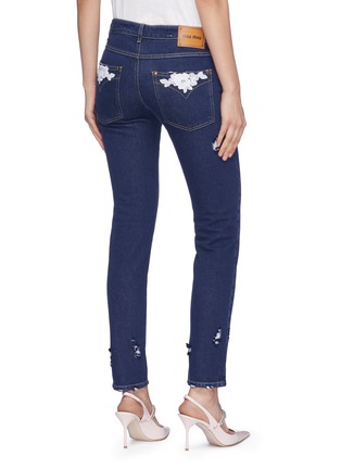 Back View - Click To Enlarge - MIU MIU - Macramé lace trim pocket jeans