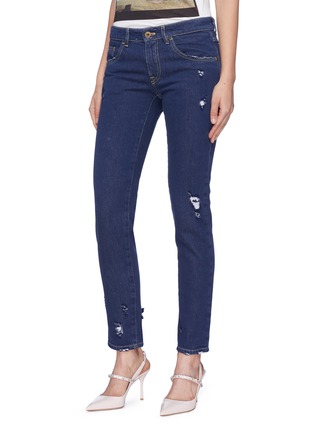 Front View - Click To Enlarge - MIU MIU - Macramé lace trim pocket jeans