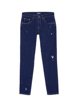 Main View - Click To Enlarge - MIU MIU - Macramé lace trim pocket jeans