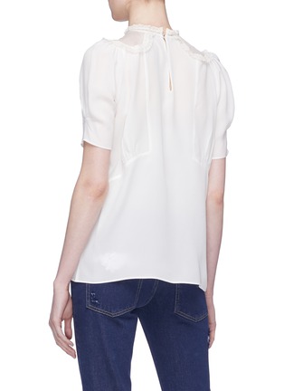 Back View - Click To Enlarge - MIU MIU - Ruffle lace trim silk crepe blouse
