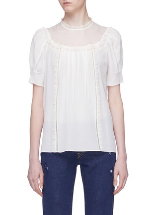 Main View - Click To Enlarge - MIU MIU - Ruffle lace trim silk crepe blouse