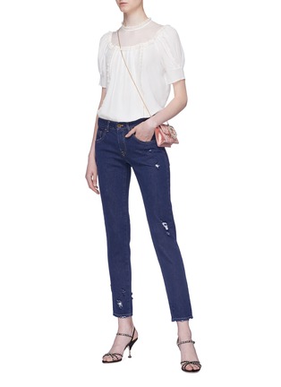 Figure View - Click To Enlarge - MIU MIU - Ruffle lace trim silk crepe blouse