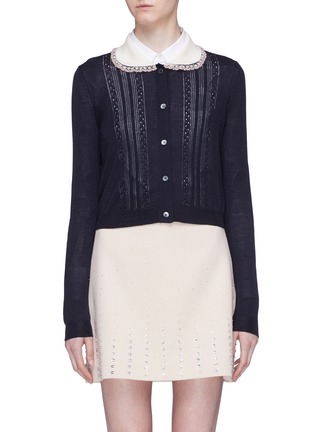 Main View - Click To Enlarge - MIU MIU - Lace collar cashmere-silk cardigan