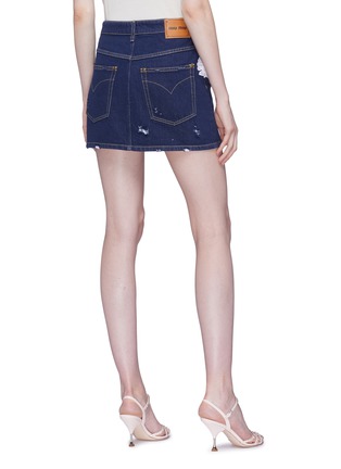 Back View - Click To Enlarge - MIU MIU - Macramé lace trim denim skirt
