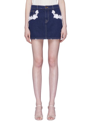 Main View - Click To Enlarge - MIU MIU - Macramé lace trim denim skirt