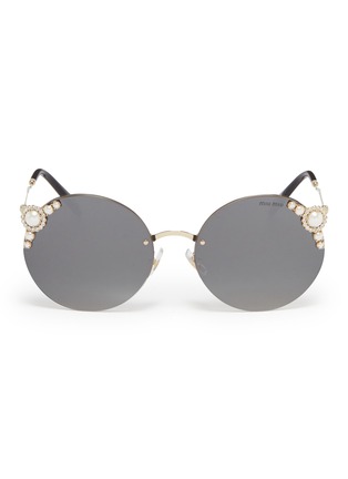 Main View - Click To Enlarge - MIU MIU - 'Manière' embellished rimless metal round sunglasses