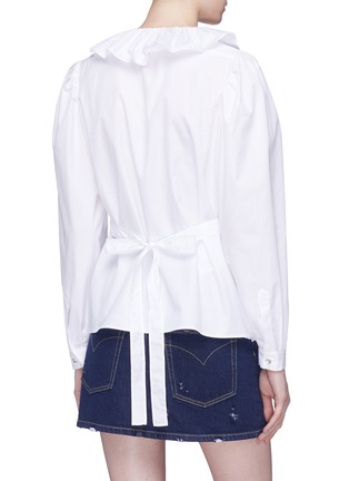 Back View - Click To Enlarge - MIU MIU - Ruffle collar glass crystal button shirt