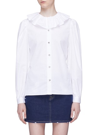 Main View - Click To Enlarge - MIU MIU - Ruffle collar glass crystal button shirt