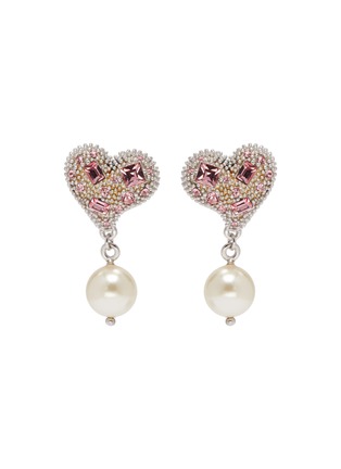 Main View - Click To Enlarge - MIU MIU - Glass crystal heart faux pearl drop earrings