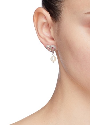 Figure View - Click To Enlarge - MIU MIU - Glass crystal heart faux pearl drop earrings