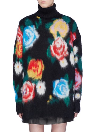 Main View - Click To Enlarge - MIU MIU - Floral intarsia mohair blend turtleneck sweater