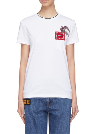 Main View - Click To Enlarge - MIU MIU - Swallow embellished patch pocket T-shirt